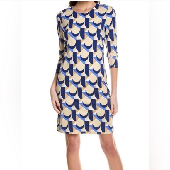 J McLaughlin Sophia Dress Size L Multicolor Slinky Jersey Sheath Catalina Cloth - Picture 1 of 5